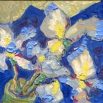 Melwell Romancito, "Wild Irises," oil on claybord, 6x6