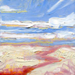 "Crimson Arroyo," Melwell Romancito, oil on panel, 4x4