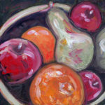 "Apples, Oranges and Pears," oil on clay bord by Melwell Romancito, 6x6
