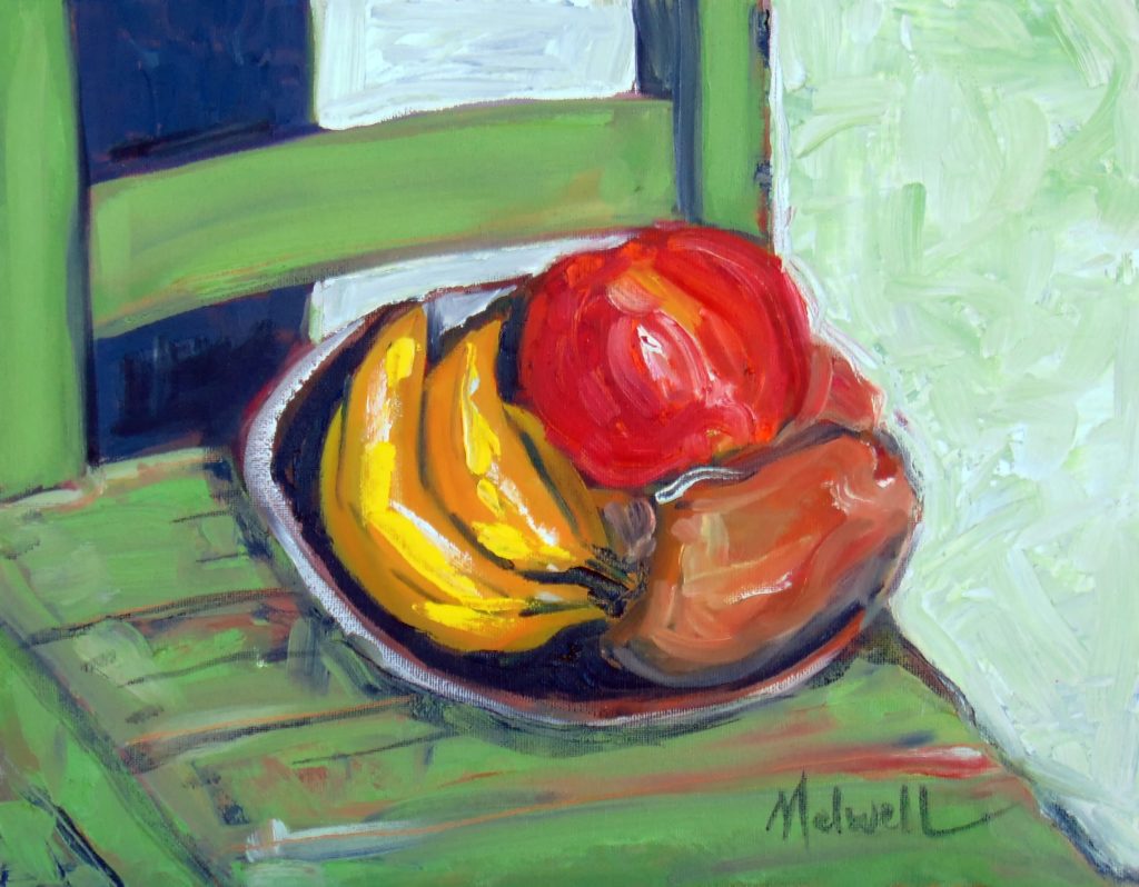 "Softening Fruit," oil on canvas penel by Melwell, 11x14