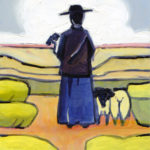 "The Shepherdess," oil on panel by Melwell, 7x5